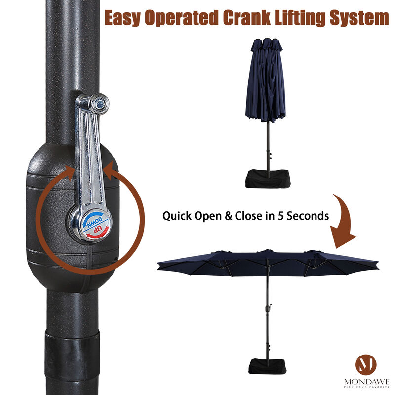 MONDAWE 15ft Rectangular Double-Sided Outdoor Patio Market Umbrella Coffee