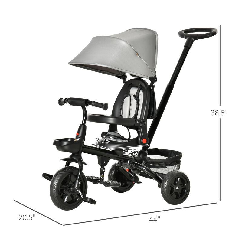 BreeBe Kids Tricycle, 4 in 1 Foldable Trike with Reversible Seat, Adjustable Parent Handle, Safety Harness, Wheel Brakes, Removable Canopy, Storage image number 2