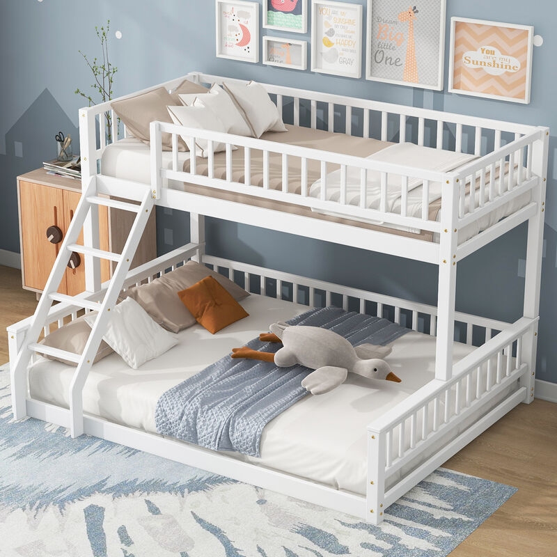 Whisen Twin XL over Queen Bunk Bed with Ladder and Guardrails