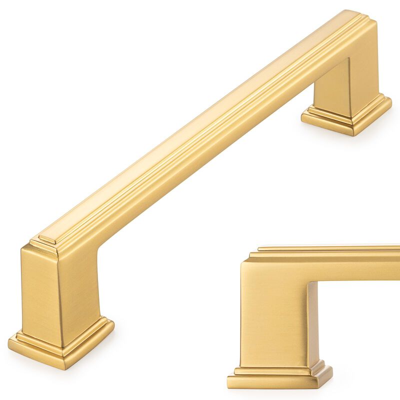KOOFIZO Stepped Bar Cabinet Pull - Brushed Gold Furniture Handle, 5 Inch/128mm Screw Spacing, 10-Pack for Kitchen Cupboard Door,