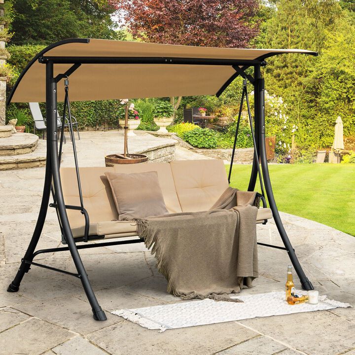 Mondawe 3-Seat Outdoor Porch Swing with Adjustable Canopy and Padded Cushions