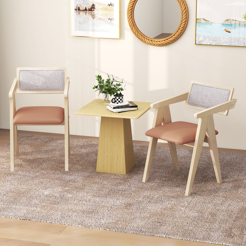 Wooden Accent Chairs with Leathaire Seat Cushions Set of 2