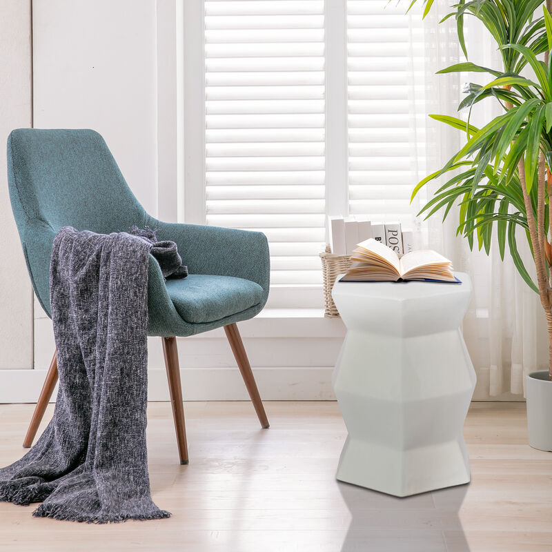 13" x 16.75" Glazed Ceramic Drum Stool - Indoor/Outdoor Side Table - Accent Garden Stool