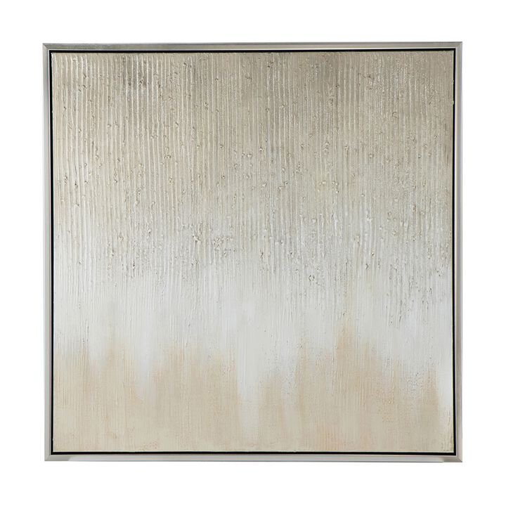 39 x 39 Hand Painted Wall Art,  Polyester Canvas, Wood, White and Gold - Benzara