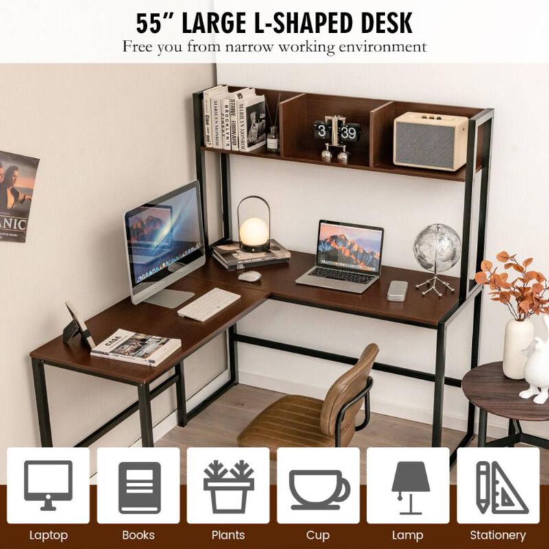 Hivvago Reversible L-Shaped Corner Desk with Storage Bookshelf
