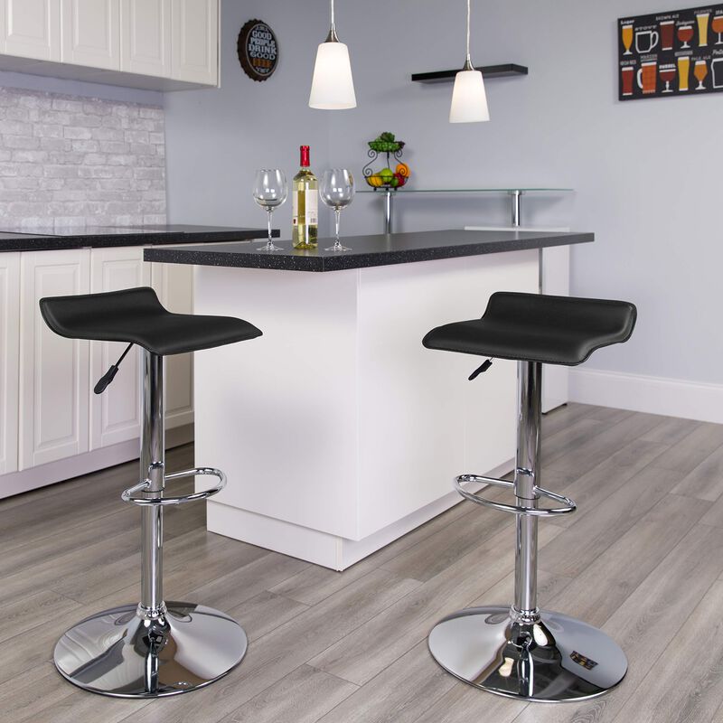 Flash Furniture Contemporary White Vinyl Adjustable Height Barstool with Solid Wave Seat and Chrome Base image number 1