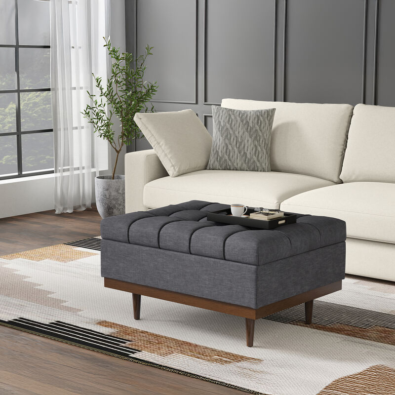 Mariah 34 inch Wide Contemporary Rectangle Coffee Table Storage Ottoman in Slate Grey  Polyester Linen, Assembled image number 2