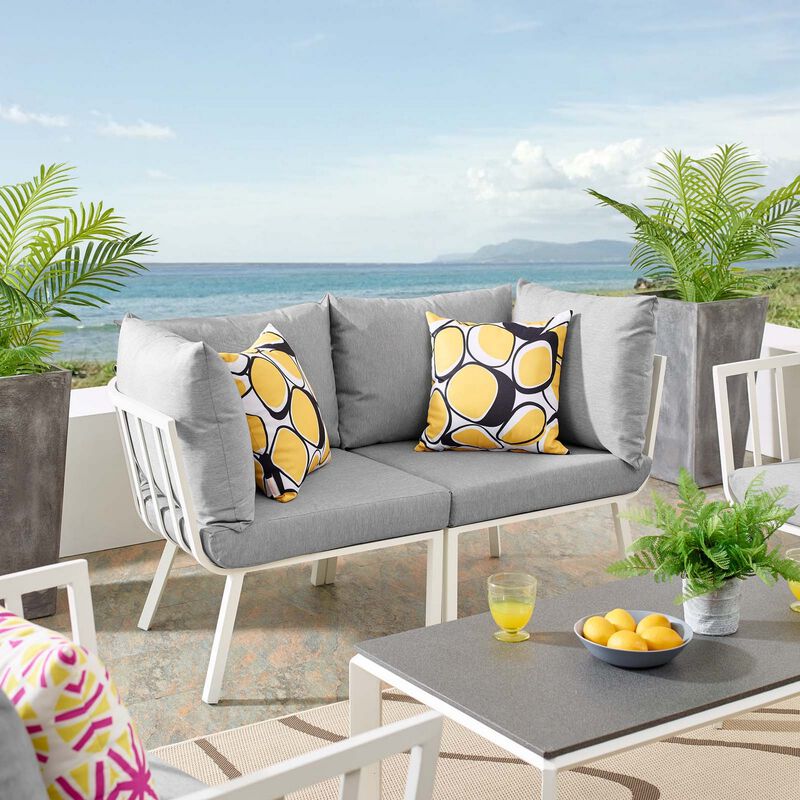Riverside 2 Piece Outdoor Patio Aluminum Sectional Sofa Set White Gray
