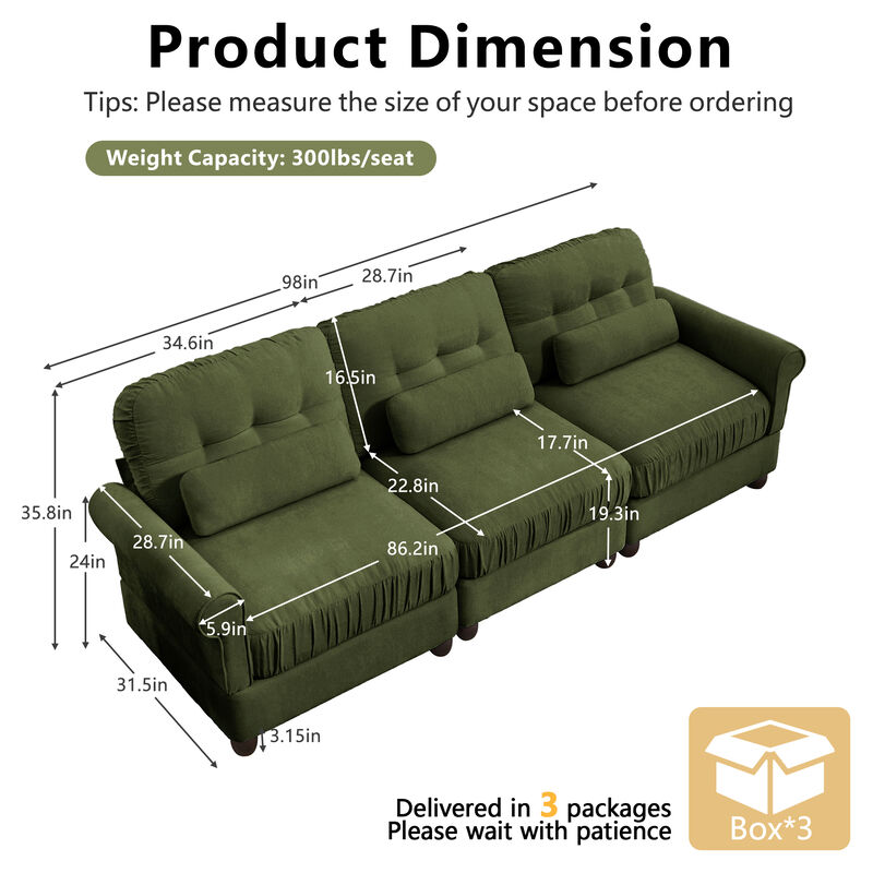 Juspep Mid Century Modern Chenille 3‑Seater Modular Sofa image number 9