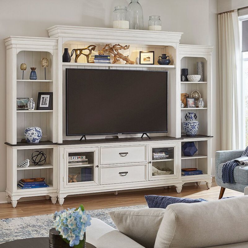 Liberty Furniture Entertainment Center with Piers - Wirebrushed White with Charcoal Tops image number 7