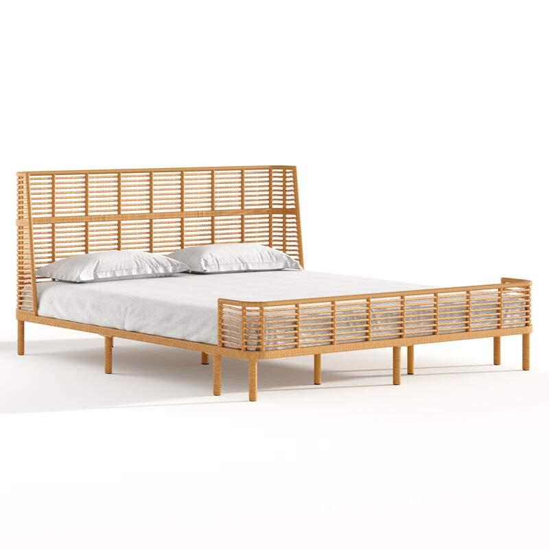 Christopher Knight Home Orinda Coastal Grid PE Wicker Bed with Wingback Headboard