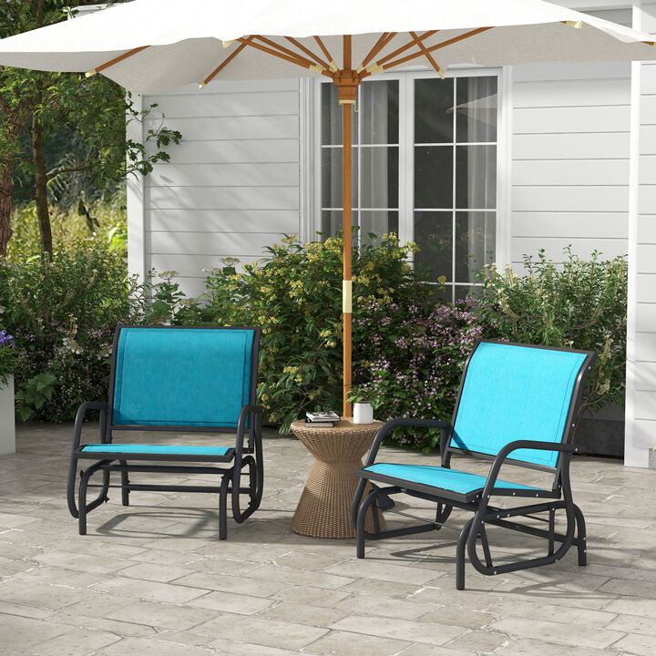 Porch Swing Glider Set of 2, Metal Frame Rocking Chairs with Breathable Mesh Fabric, Curved Armrests