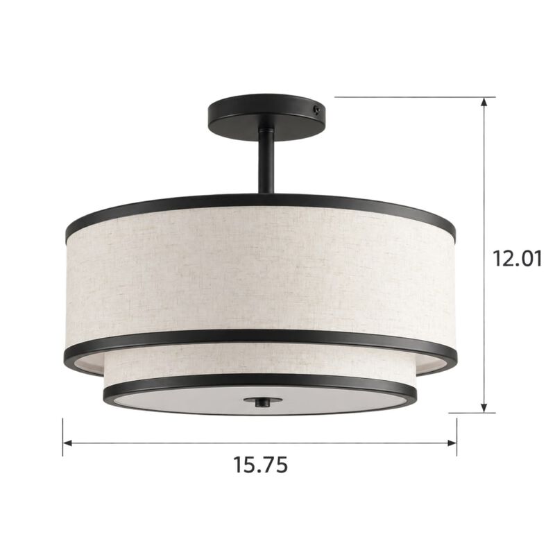 ELEMENT ACE 15 inch Modern Flush-Mount Ceiling Light Fixture with Fabric Shade and Gold Trim for Living Room, Bedroom, Dining Room image number 1