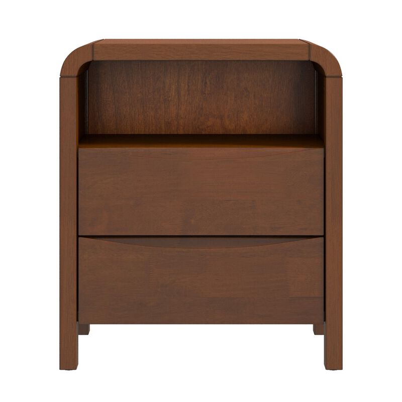 23.6" Assembled Mid Century Nightstand 2-Drawer Solid Wood Bedside Table image number 4