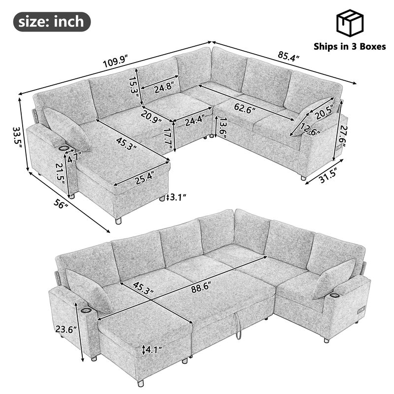 Merax Sectional Sofa with Storage and 2 Cup Holders