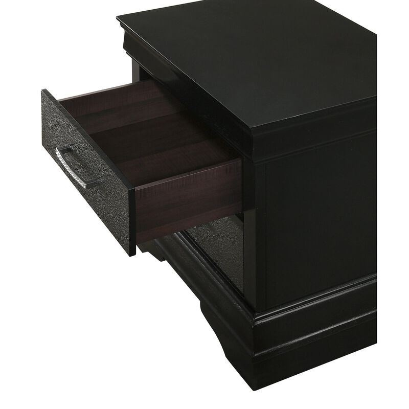 Streamdale Modern Black Nightstand with Crystal Buttons