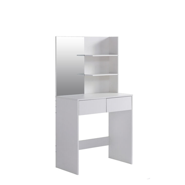 Vanity desk with mirror, dressing table with 2 drawers, white color