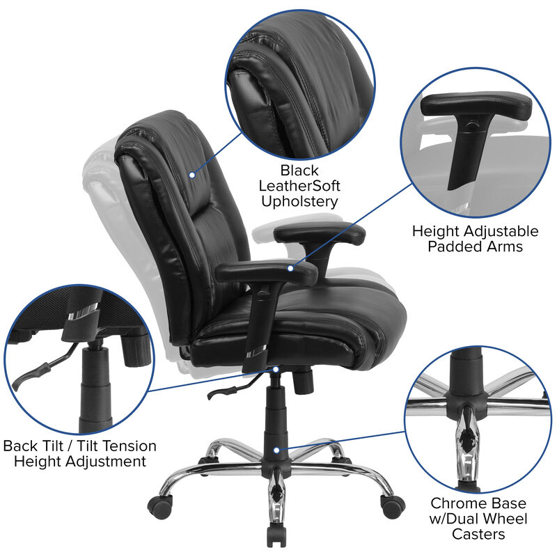 HERCULES Series Big & Tall 400 lb. Rated LeatherSoft Ergonomic Task Office Chair with Chrome Base and Adjustable Arms