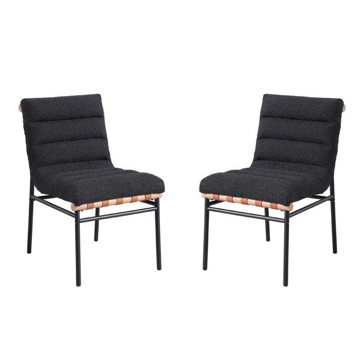 Kive Dining Chair Set of 2, Iron Legs, Black Channel Tufted Boucle