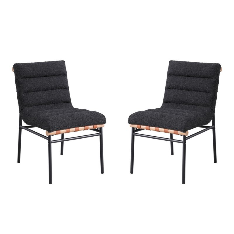 Kive Dining Chair Set of 2, Iron Legs, Black Channel Tufted Boucle