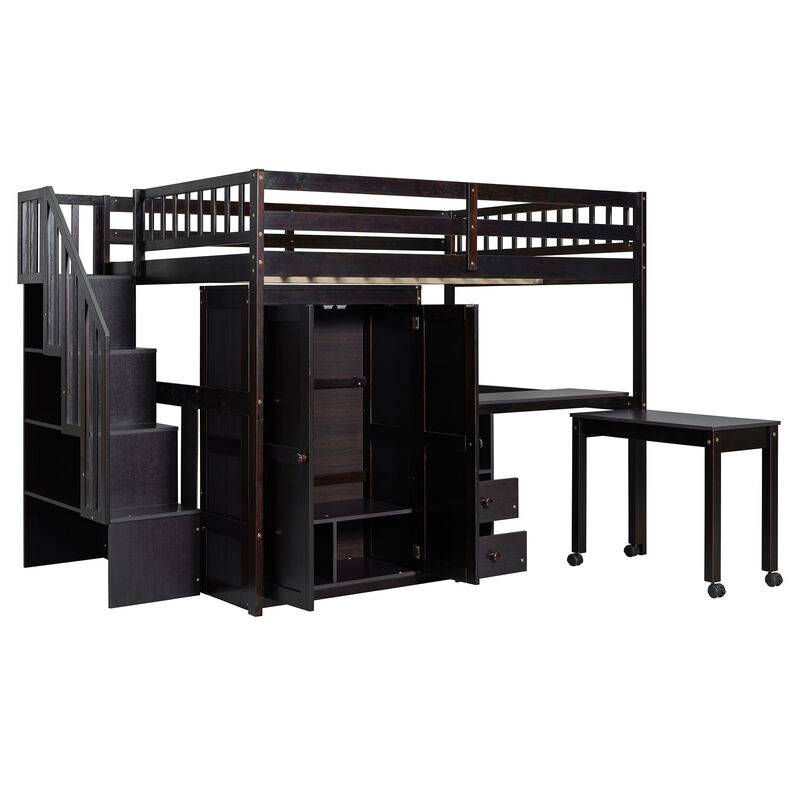 Merax Loft Bed with Desk and Wardrobe