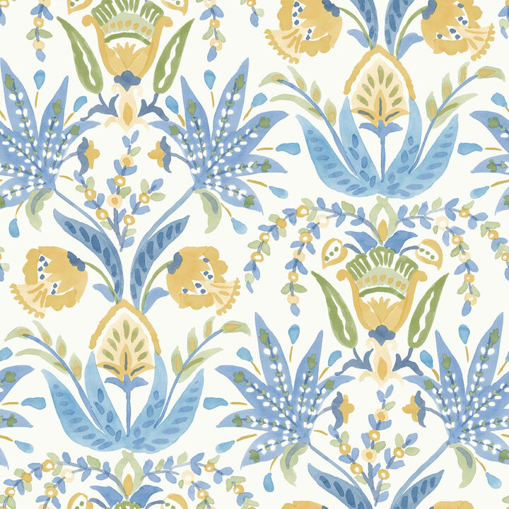 Seaside Jacobean Yellow & Blue Wallpaper