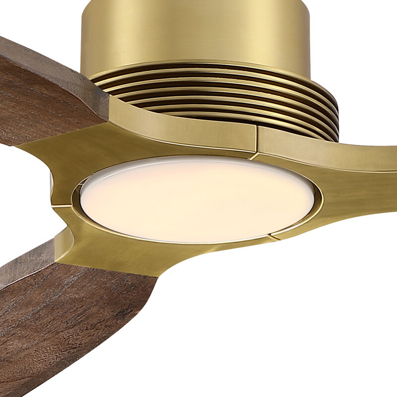 56" Mid Century Soft Brass Low Profile Solid Wood Reversible DC Motor Dimmable LED 6 Speed Flush Mount Ceiling Fan with Light and Remote image number 9