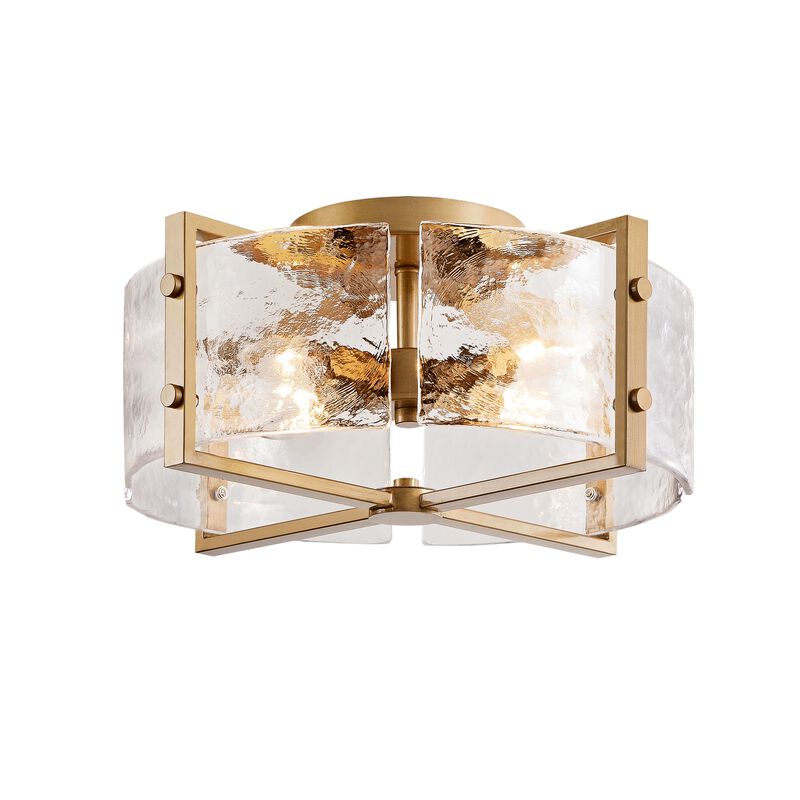 Lark 4-Light Metal Frame Textured Glass Panels Flush Mount image number 0
