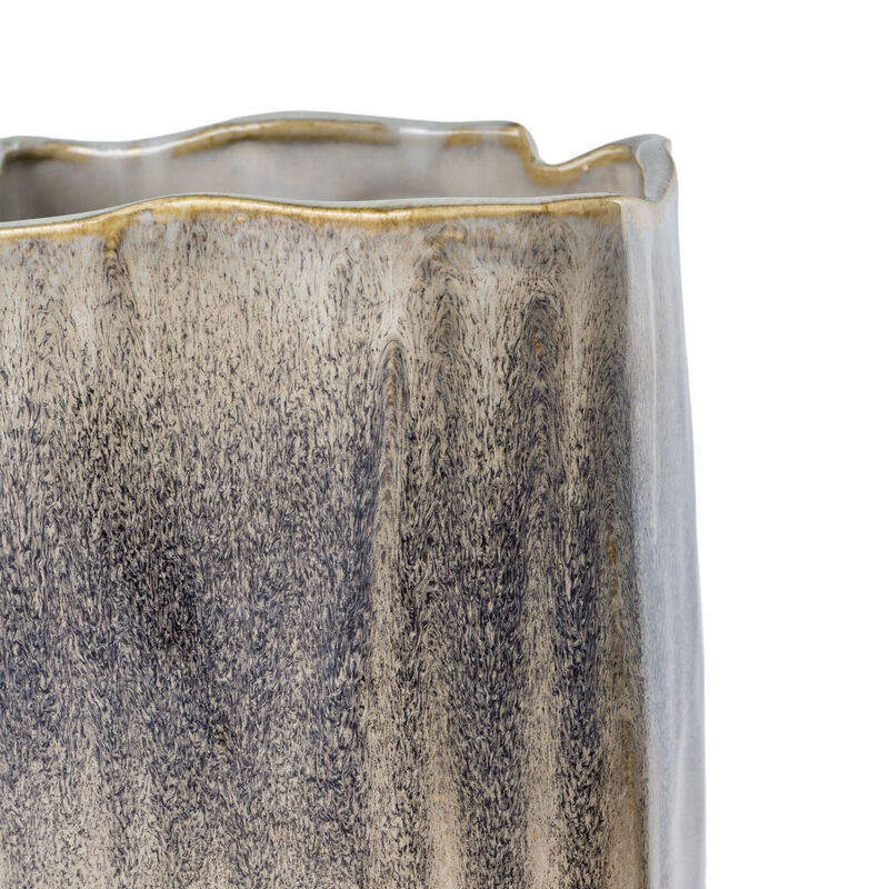 HomeRoots 12" Brown Light Blue And Off White Color Block Square Ceramic Table Vase image number 2