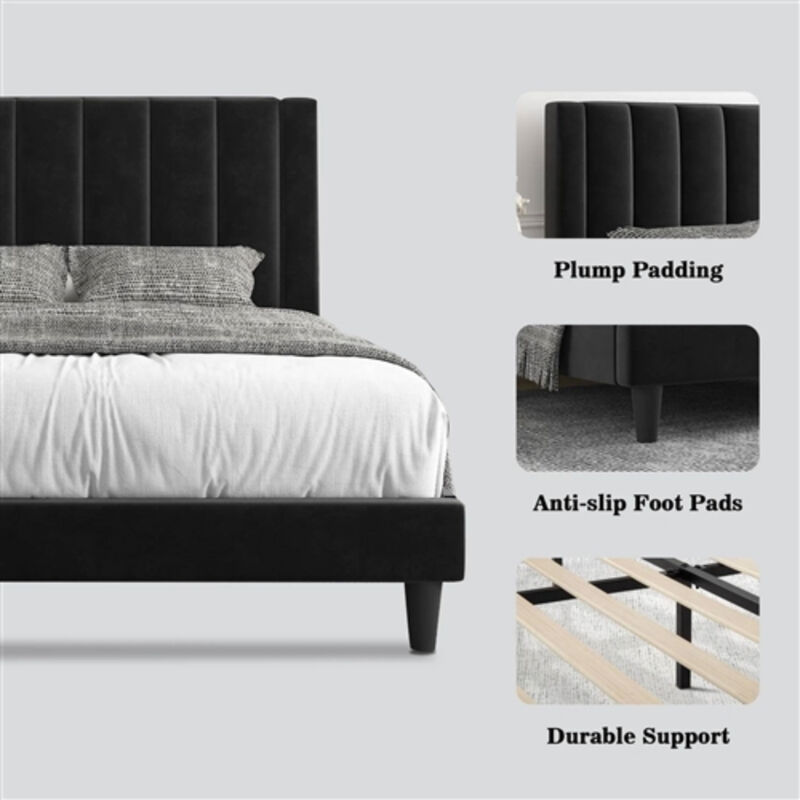Velvet Upholstered Platform Bed Frame with Headboard