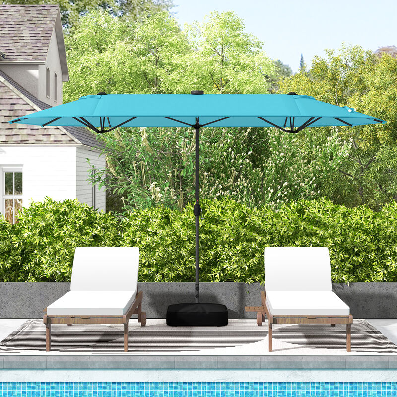 Double-sided Patio Umbrella with Solar Lights for Garden Pool Backyard