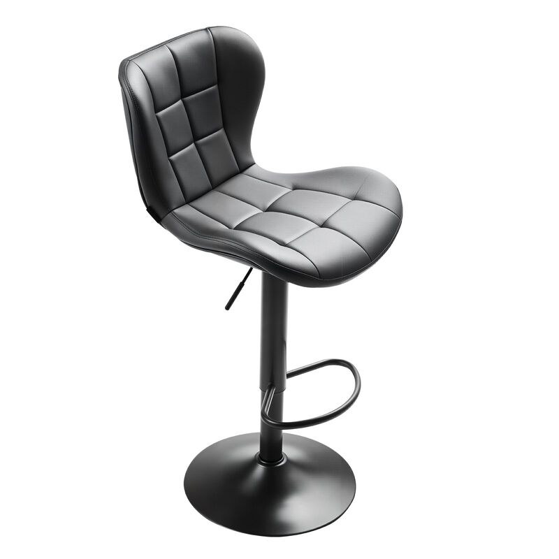 Set of 2 Modern PU Leather Bar Stools with Back, Swivel, Adjustable Height for Kitchen Island-Black image number 7