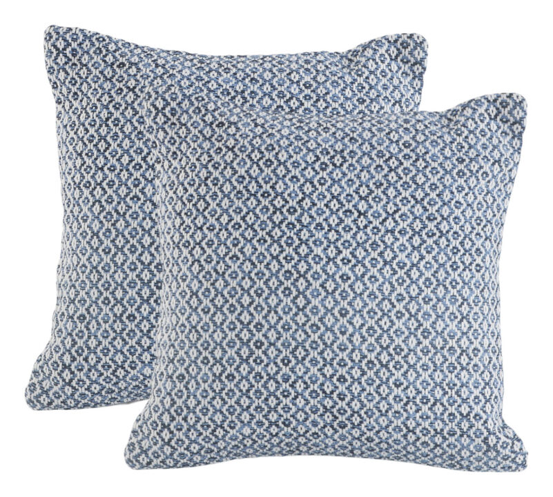 HomeRoots Set of Two Blue Chevron Cotton Throw Pillows