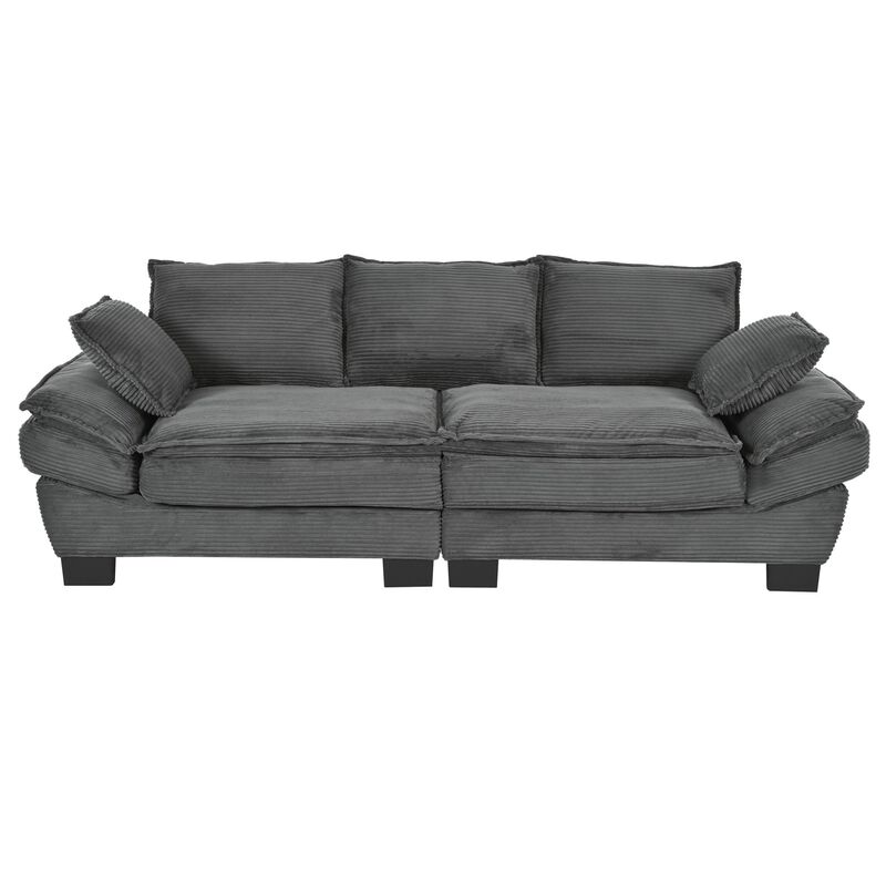 Clihome 85.4" Modern Curved Corduroy Fabric Couch Sofa,Back Upholstered Couch with 2 Decorative Throw Pillows image number 0