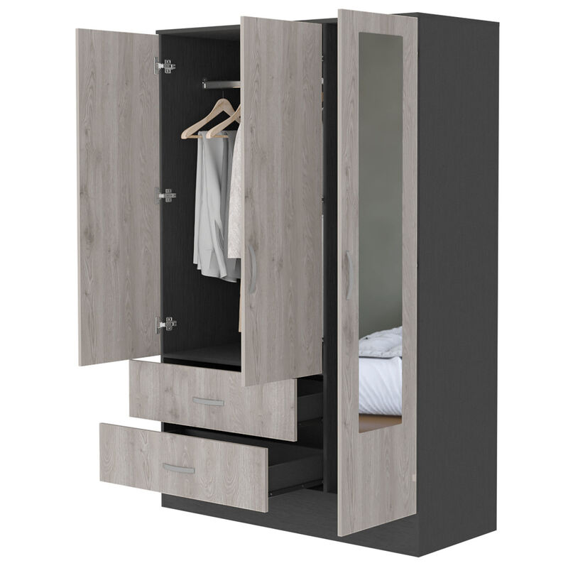 Streamdale Black Rock Armoire with Mirror Door, Black Wengue & Gray