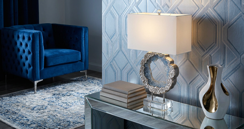 Hammered Nickel and Sea Blue Geode Table Lamp image number 1
