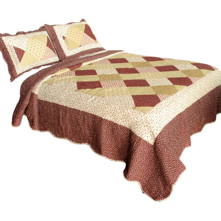 Queen Size Cotton 3-Piece Vermicelli Quilted Printed Quilt Set with Matching Pillow Shams