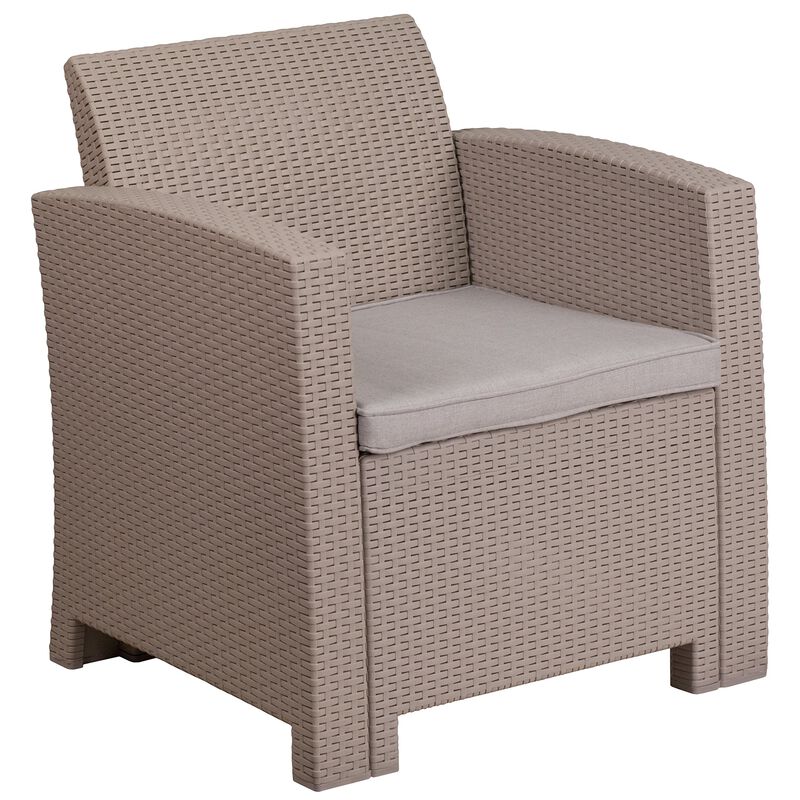 Flash Furniture Seneca Light Gray Faux Rattan Chair with All-Weather Light Grey Cushion
