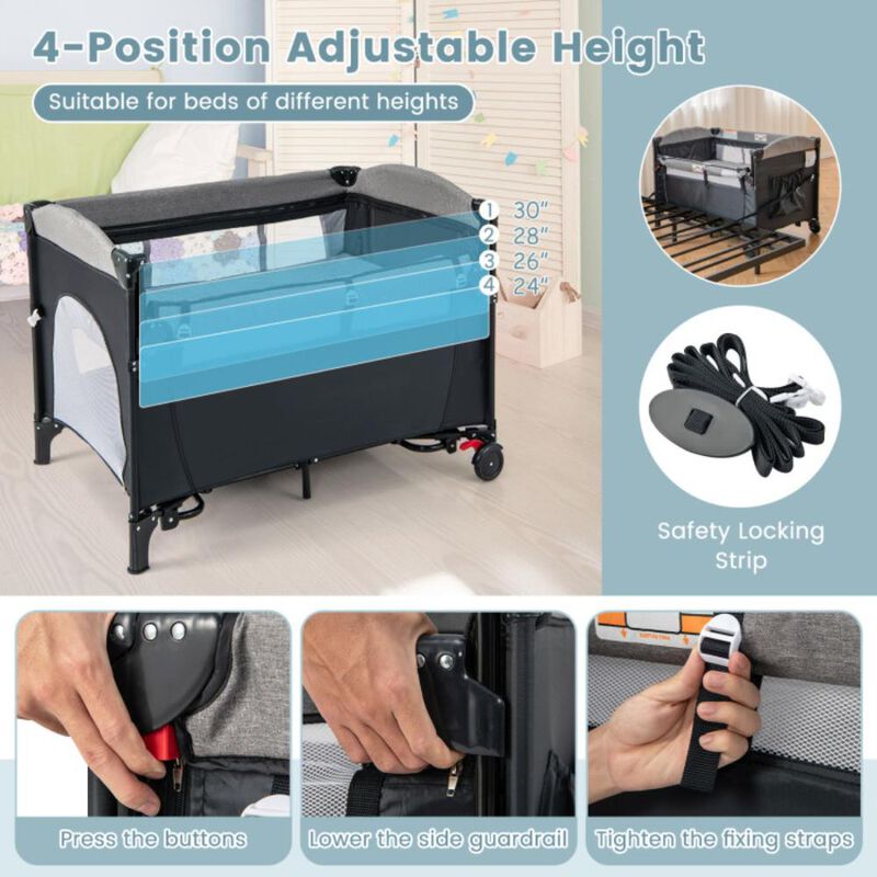 Hivvago 5-in-1 Baby Nursery Center Foldable Toddler Bedside Crib with Music Box