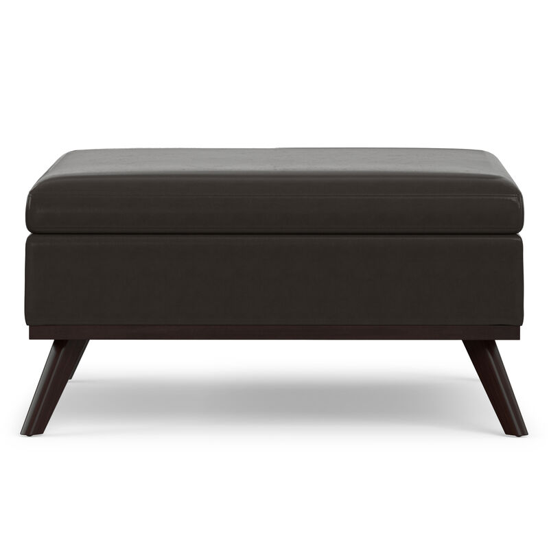Owen 36 inch Wide Mid Century Modern Square Coffee Table Storage Ottoman in Tanners Brown Vegan Faux Leather, Assembled image number 2