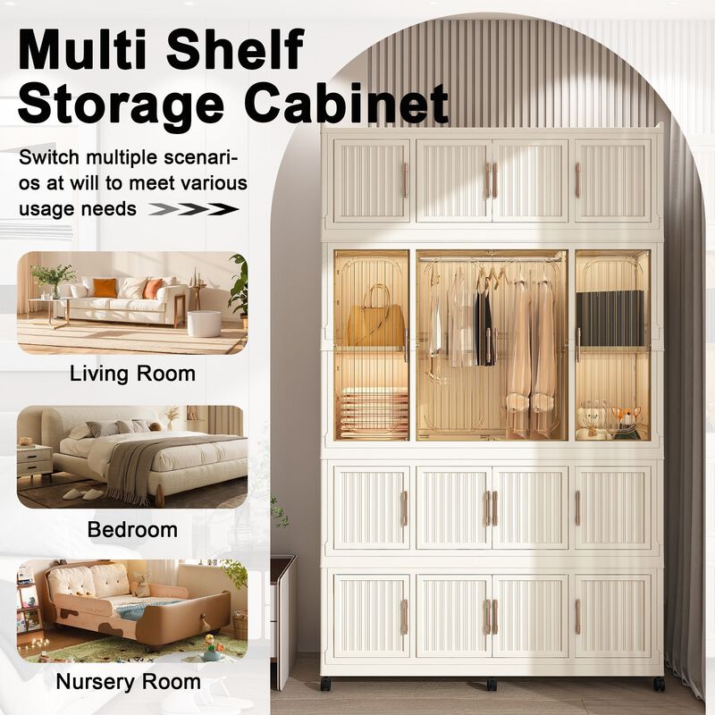 Clihome Portable Wardrobe Closet Storage Cabinet,Clothes Dresser,17 Magnetic Doors-17 Cubes & 1 Hanging Rod image number 7
