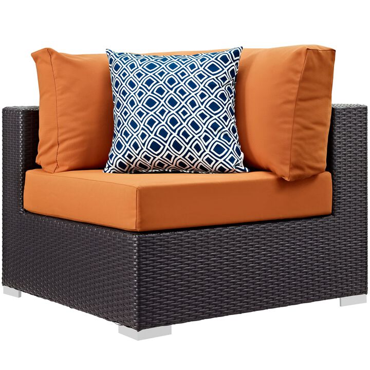 Convene Outdoor Sectional Set - Durable Rattan Weave, Weather-Resistant Cushions, 8-Piece Espresso Orange Patio Furniture