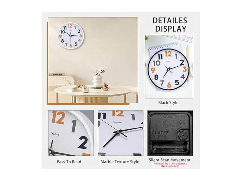 Minimalist Stylish White Wall Clock 10 Inch Silent Non Ticking Easy Read Modern image number 2