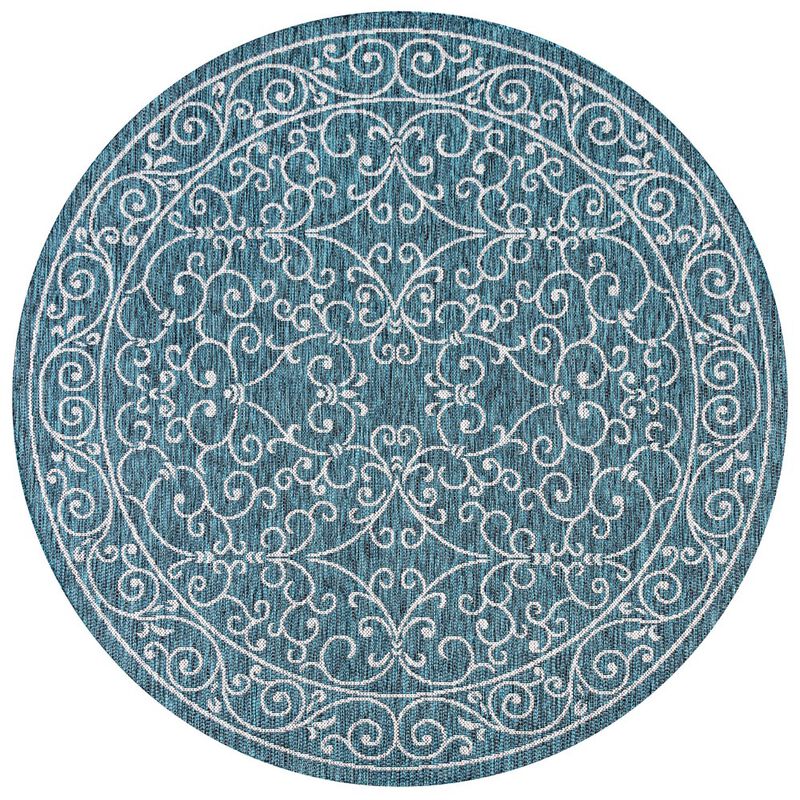 Charleston Vintage Filigree Textured Weave Round Indoor/Outdoor Area Rug