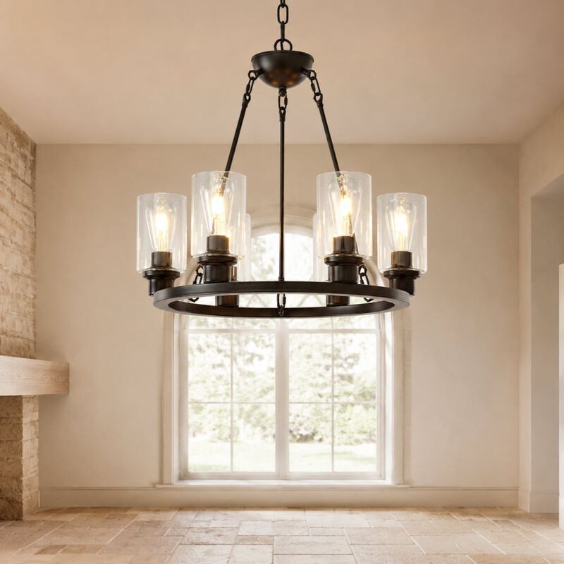 8-Light Adjustable Height Wagon Wheel Chandelier image number 2
