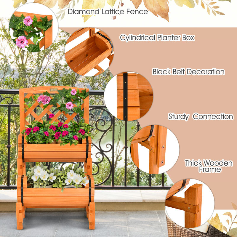 2-Tier Raised Garden Bed with 2 Cylindrical Planter Boxes and Trellis-Orange