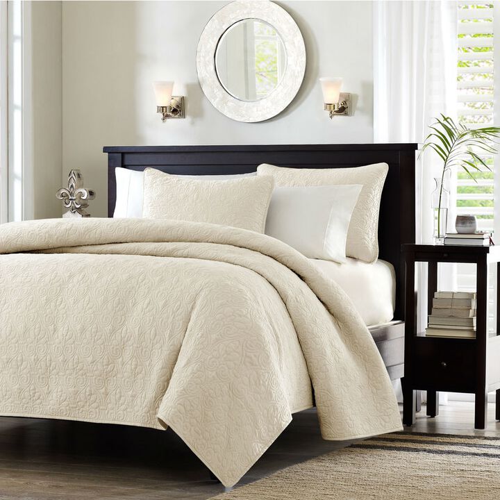 QuikFurn Full / Queen Ivory Beige Quilted Coverlet Quilt Set with 2 Shams
