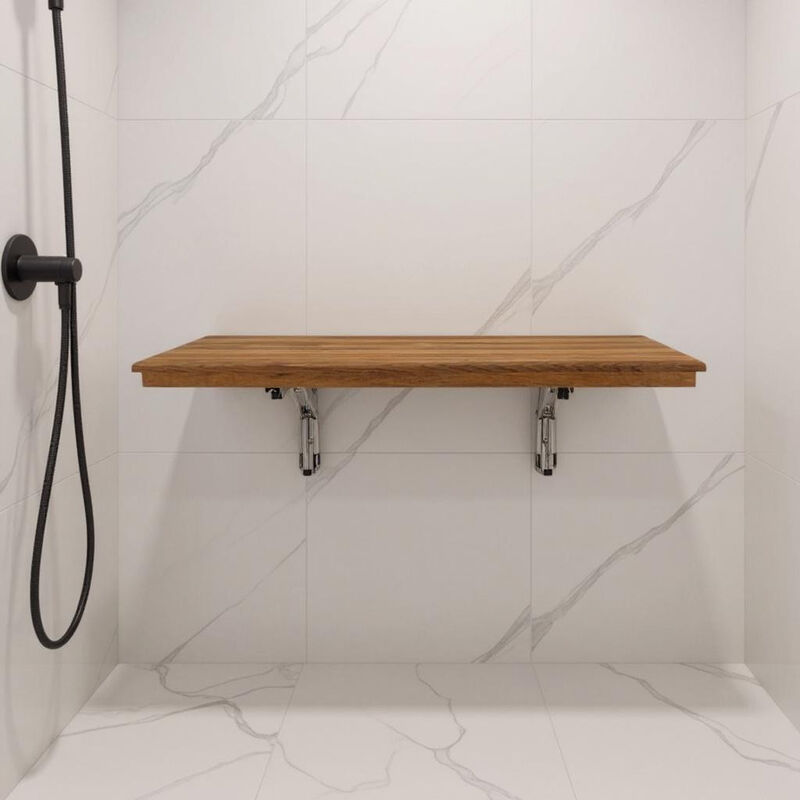 HomeRoots 16" X 22" Brown Teak Wall Mount Rectangular Shower Bench image number 1