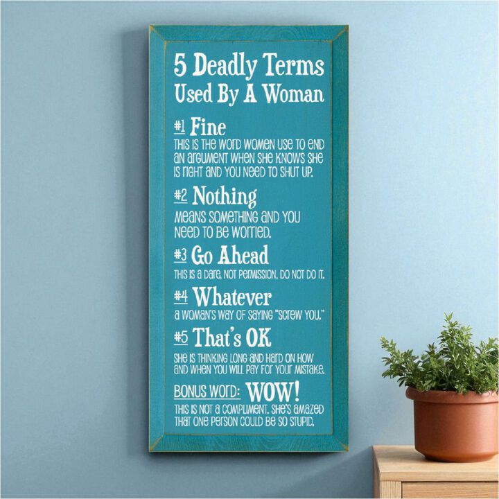 5 Deadly Terms Used by a Woman Funny Wood Sign Wall Decor