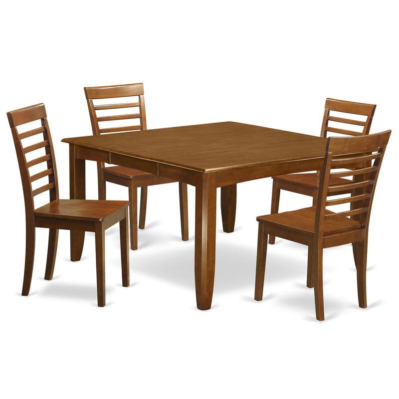 5 Pc Dining room set for 4-Square Dining Table with Leaf and 4 Dining Chairs.